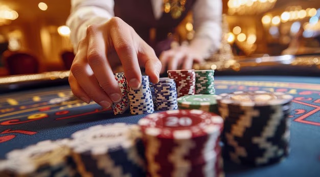 Live casino dealer table with multiple camera angles